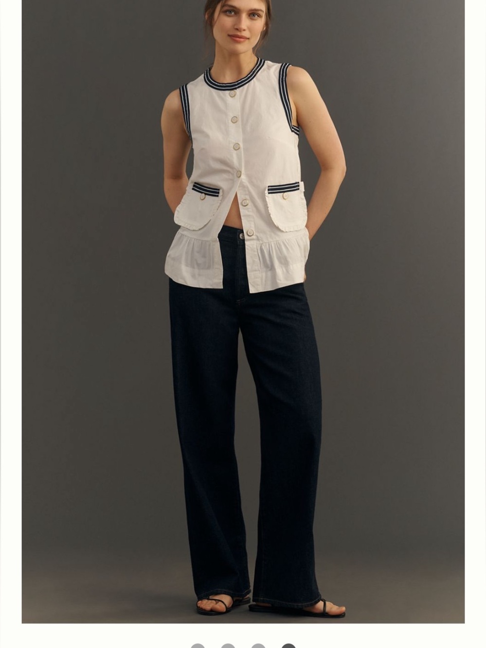 Maeve Contrast Trim Blouse Sleeveless White Navy NWT
Peplum Buttondown Top Small